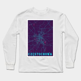 Częstochowa Neon City Map, Częstochowa Minimalist City Map Art Print Long Sleeve T-Shirt